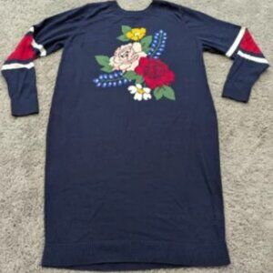 Eloquii sweater dress women's 18/20 long sleeve blue crew neck floral